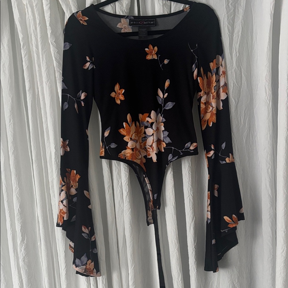 Polly & Esther Black and Orange Floral Bodysuit